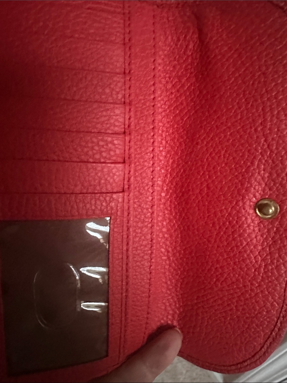 Dooney & Bourke Red Leather Wallet with Gold-Tone Logo Button - Picture 3 of 6